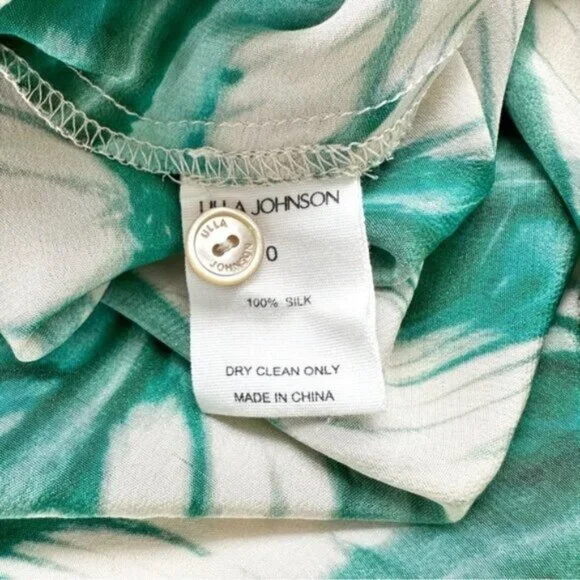 Ulla Johnson Ines Acacia Green Puff Sleeve Printed Silk Midi Dress Size 0 - Picture 11 of 12
